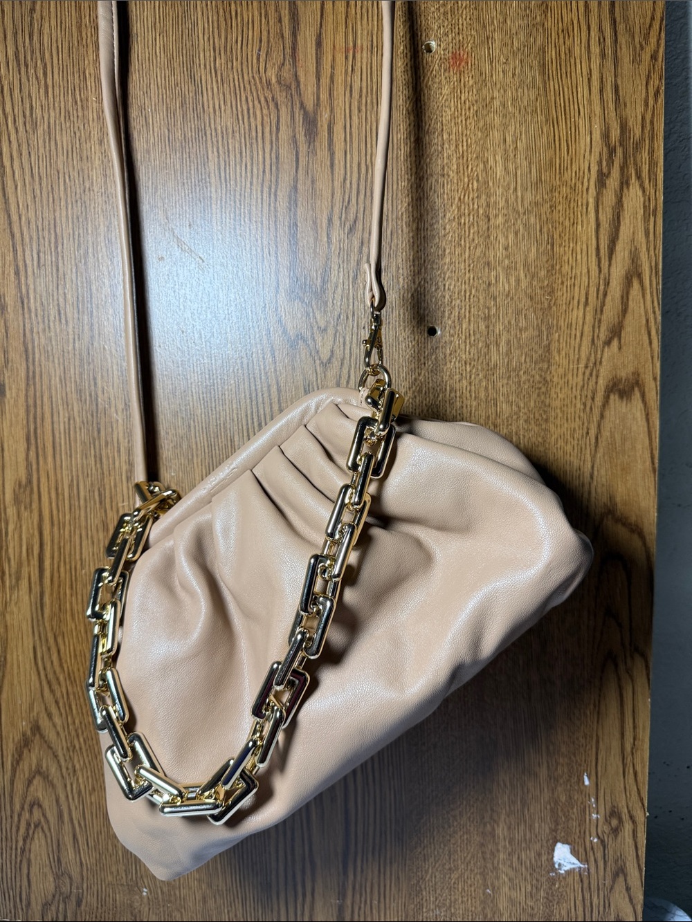 Urban Expressions Nude Beige Clutch with Gold Chain